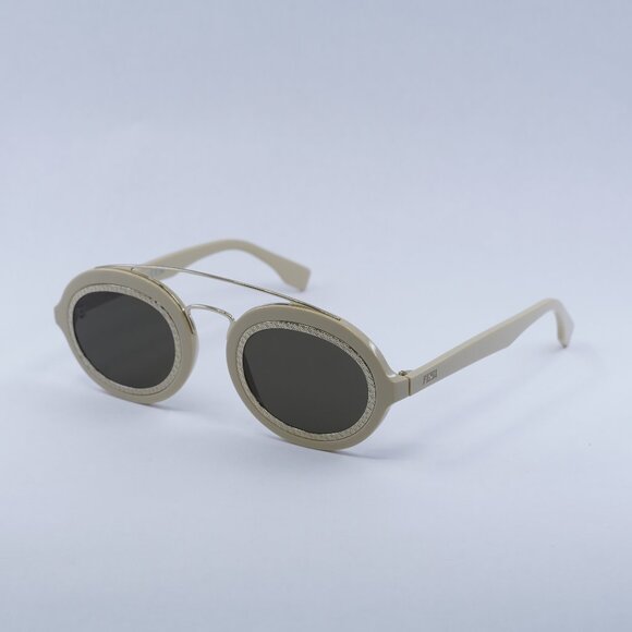Fendi FE40094I 25E Sunglasses Ivory/Gold Oval Frame, Brown Lenses - Picture 1 of 12